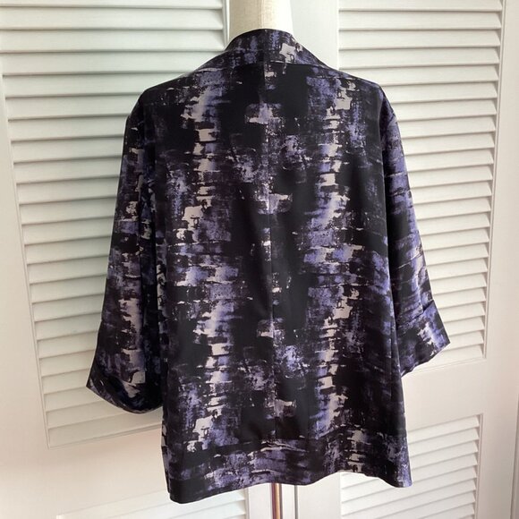 Sejour Womens Open Front Kimono Jacket Size 18W Black & Purple Abstract Print - Picture 7 of 16